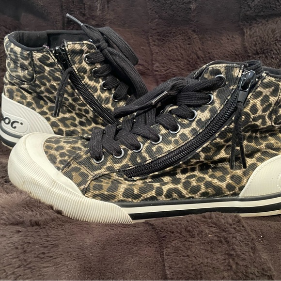 Rocket Dog Plush Foam Leopard Print Zip Up High Tops Sz 7.5 - Picture 16 of 16